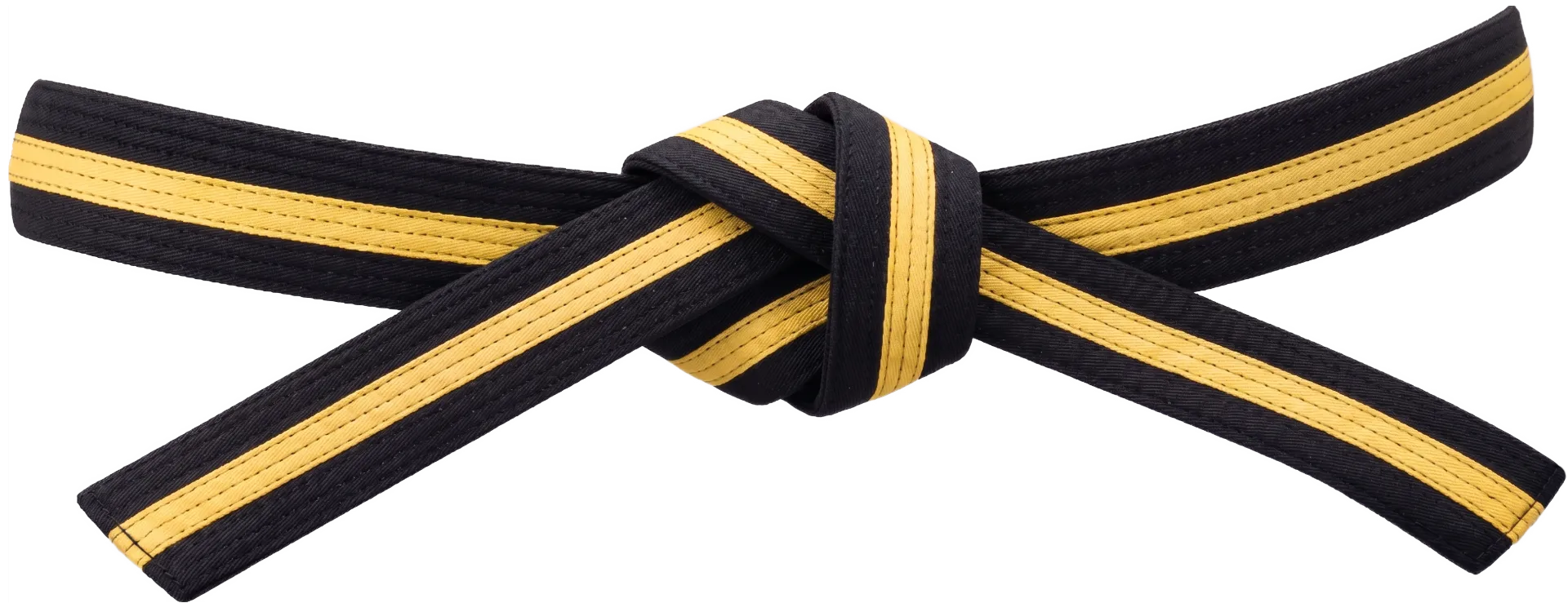 2nd Poom Taekwondo belt in red-black with two yellow stripes.