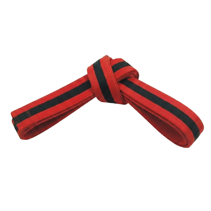 Red-black Taekwondo belt, the final preparatory stage before the master grade.